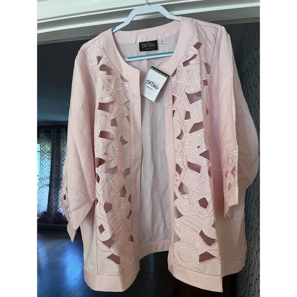 Bob Mackie Wearable Art Linen Jacket Cut Out Open 3/4 Sleeve Pink Sz 3X - Picture 1 of 15